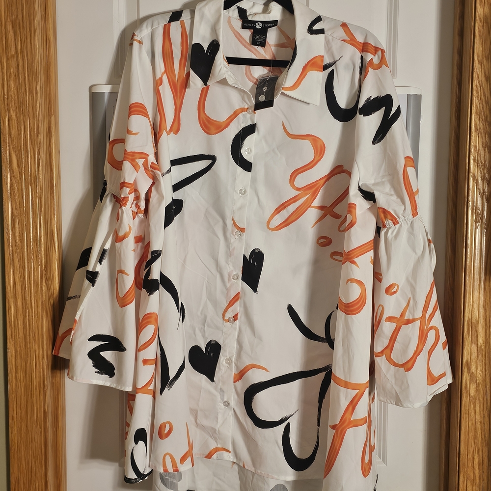 Zara White and Orange Button Down Shirt